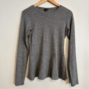 Theory Long Sleeve 100% Merino Wool Knit Top Gray Size Small